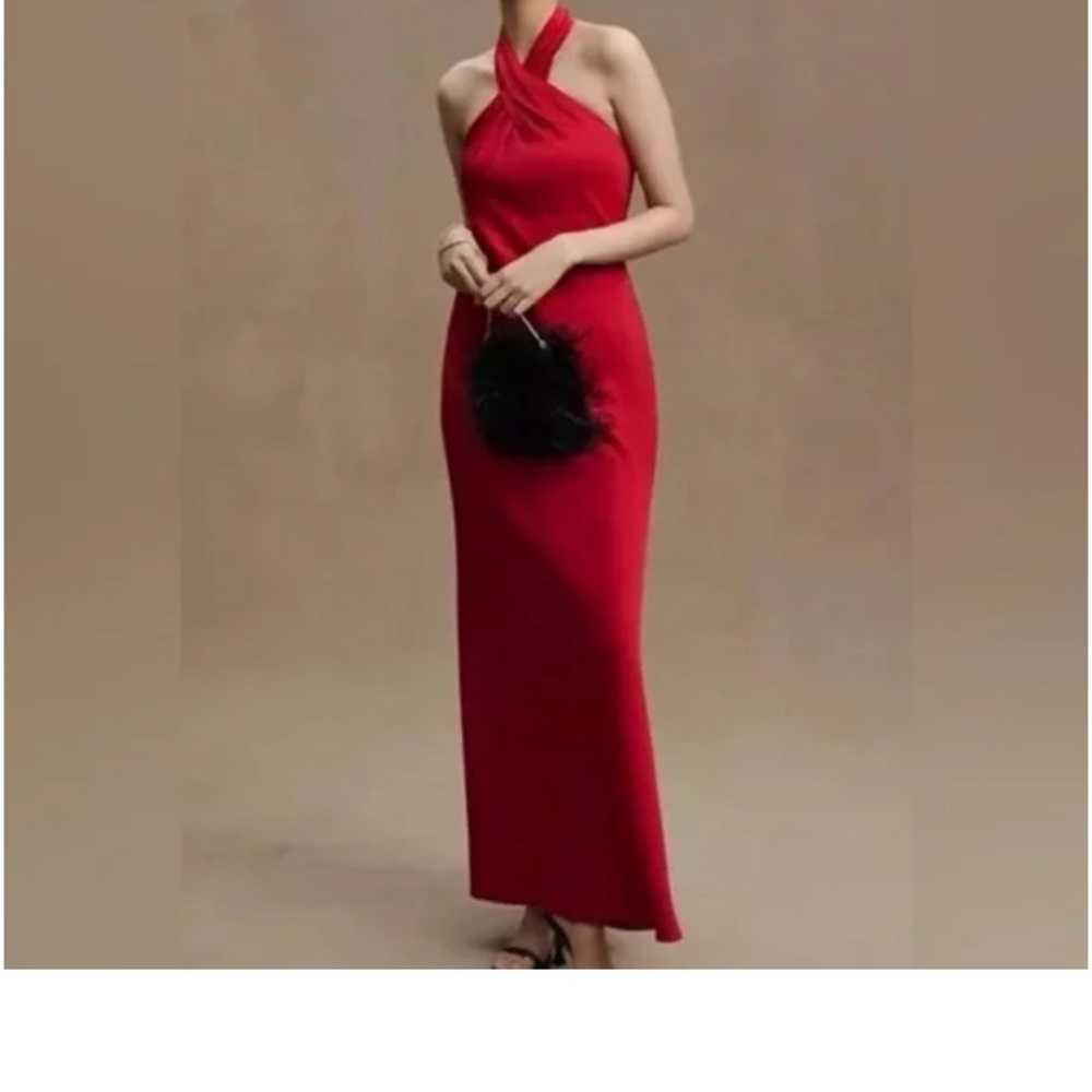 BHLDN Red Sleeveless Halter Gown for Cocktail